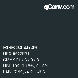 Color code: RGB 34 46 49 | qconv.com