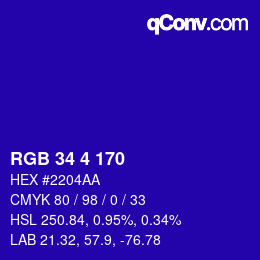 颜色代码: RGB 34 4 170 | qconv.com