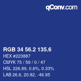 カラーコード: RGB 34 56.2 135.6 | qconv.com