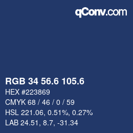 カラーコード: RGB 34 56.6 105.6 | qconv.com