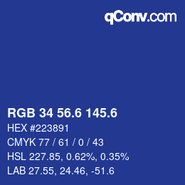 カラーコード: RGB 34 56.6 145.6 | qconv.com