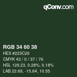 カラーコード: RGB 34 60 38 | qconv.com