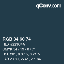 颜色代码: RGB 34 60 74 | qconv.com