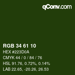 カラーコード: RGB 34 61 10 | qconv.com