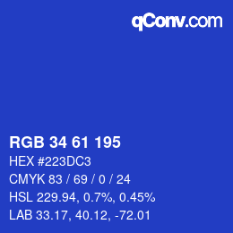 Color code: RGB 34 61 195 | qconv.com