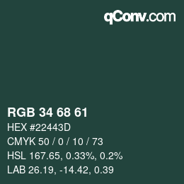 Farbcode: RGB 34 68 61 | qconv.com