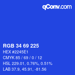 Farbcode: RGB 34 69 225 | qconv.com