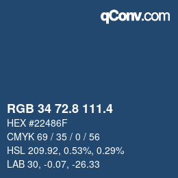 カラーコード: RGB 34 72.8 111.4 | qconv.com