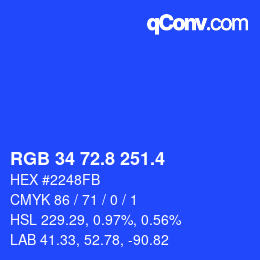 カラーコード: RGB 34 72.8 251.4 | qconv.com