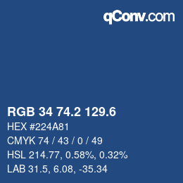 カラーコード: RGB 34 74.2 129.6 | qconv.com