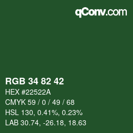 Color code: RGB 34 82 42 | qconv.com