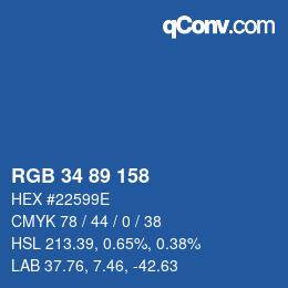 Color code: RGB 34 89 158 | qconv.com