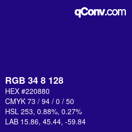 カラーコード: RGB 34 8 128 | qconv.com
