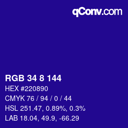 Color code: RGB 34 8 144 | qconv.com