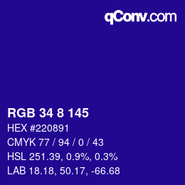 Color code: RGB 34 8 145 | qconv.com