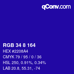カラーコード: RGB 34 8 164 | qconv.com