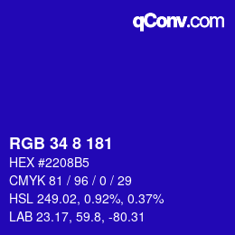 カラーコード: RGB 34 8 181 | qconv.com
