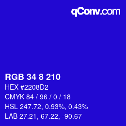 Color code: RGB 34 8 210 | qconv.com