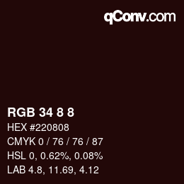 カラーコード: RGB 34 8 8 | qconv.com
