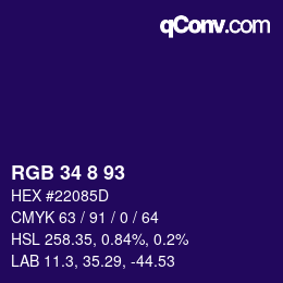 カラーコード: RGB 34 8 93 | qconv.com