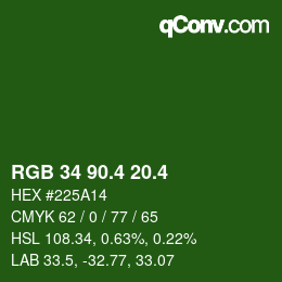 カラーコード: RGB 34 90.4 20.4 | qconv.com