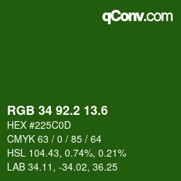 カラーコード: RGB 34 92.2 13.6 | qconv.com