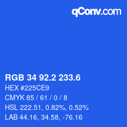 カラーコード: RGB 34 92.2 233.6 | qconv.com