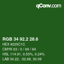 カラーコード: RGB 34 92.2 28.6 | qconv.com