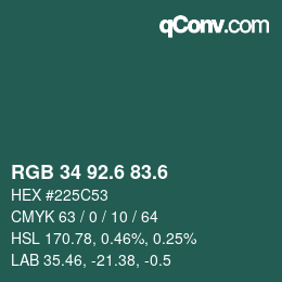 カラーコード: RGB 34 92.6 83.6 | qconv.com