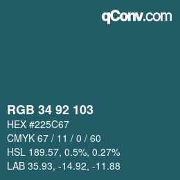 カラーコード: RGB 34 92 103 | qconv.com