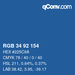 カラーコード: RGB 34 92 154 | qconv.com