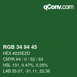 Color code: RGB 34 94 45 | qconv.com