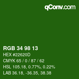 颜色代码: RGB 34 98 13 | qconv.com
