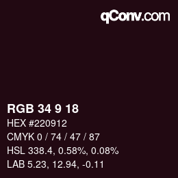 カラーコード: RGB 34 9 18 | qconv.com