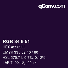 カラーコード: RGB 34 9 51 | qconv.com