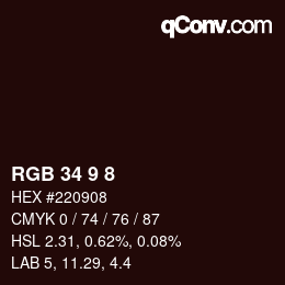 Color code: RGB 34 9 8 | qconv.com