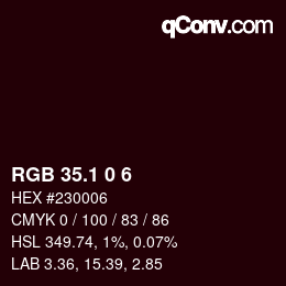カラーコード: RGB 35.1 0 6 | qconv.com