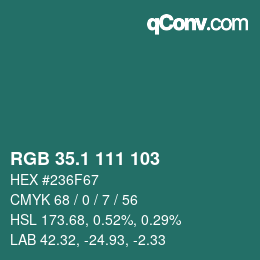 カラーコード: RGB 35.1 111 103 | qconv.com