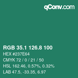 カラーコード: RGB 35.1 126.8 100 | qconv.com