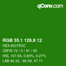 カラーコード: RGB 35.1 126.8 12 | qconv.com