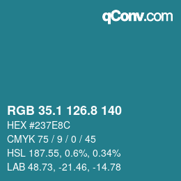 Color code: RGB 35.1 126.8 140 | qconv.com