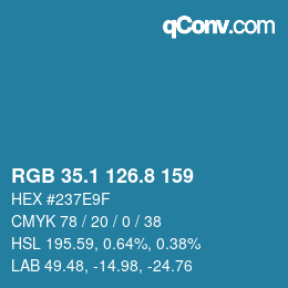カラーコード: RGB 35.1 126.8 159 | qconv.com