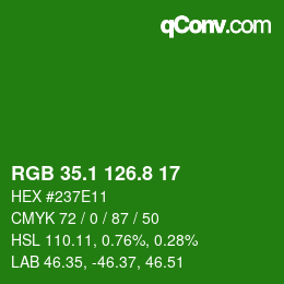 カラーコード: RGB 35.1 126.8 17 | qconv.com