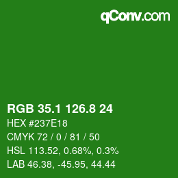 カラーコード: RGB 35.1 126.8 24 | qconv.com
