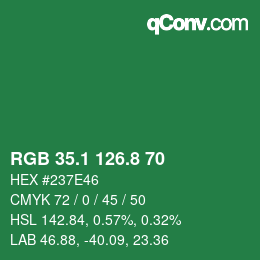 カラーコード: RGB 35.1 126.8 70 | qconv.com