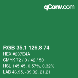 カラーコード: RGB 35.1 126.8 74 | qconv.com