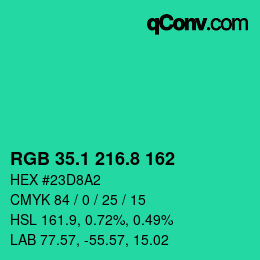 カラーコード: RGB 35.1 216.8 162 | qconv.com