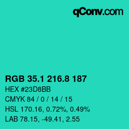 カラーコード: RGB 35.1 216.8 187 | qconv.com
