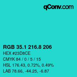 カラーコード: RGB 35.1 216.8 206 | qconv.com
