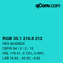 カラーコード: RGB 35.1 216.8 212 | qconv.com